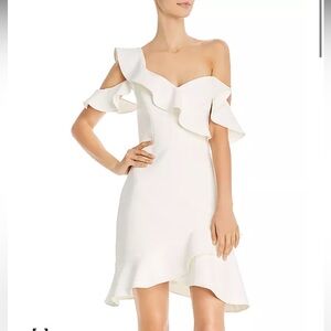 BCBG White Cocktail Dress with Ruffles